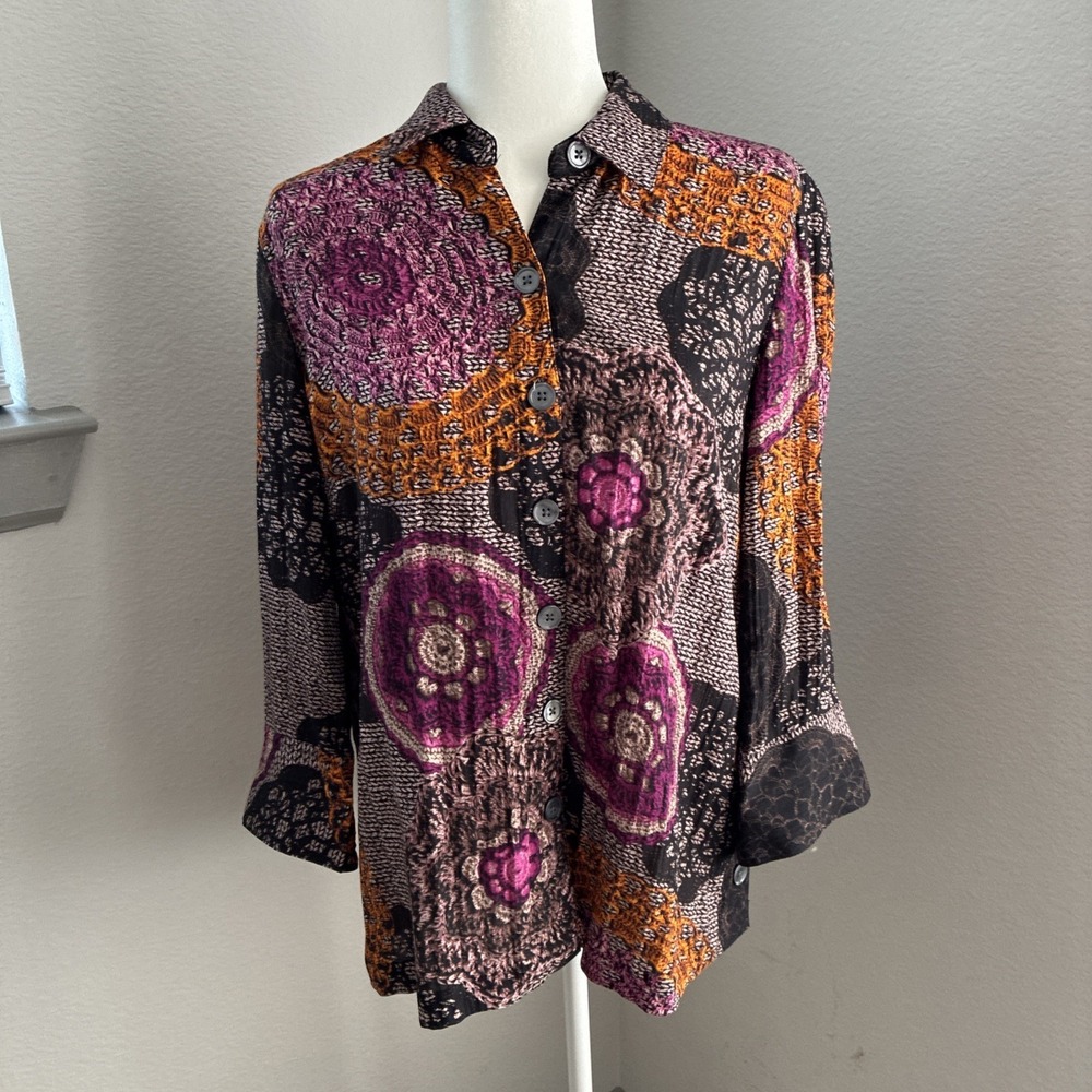 John Mark Womens Multicolor Patchwork Print Button Down Shirt Size Small